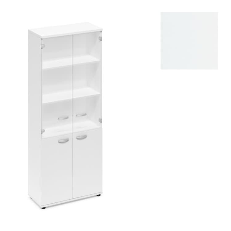 Шкаф стеклянные дверцы стенка ДСП Юнитекс А4 (78x43.4x193) А4 9390 БП белый премиум