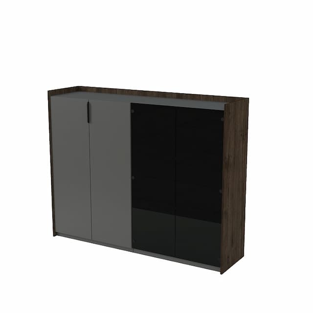 Шкаф средний со стеклом двусоставный Алсав MAGNETIC 15ШДC.1402 (1768х460х1400) брауни/graphit